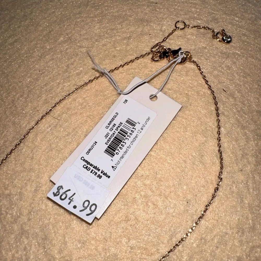 NWT Kate Spade Everyday Spade Necklace Rose Gold With Pave Pendant